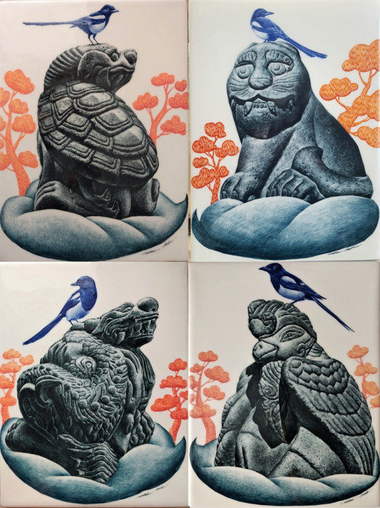 1.최원선_청룡,백호,주작,현무_41x31cm_백자도판 1240℃ 산화소성_2022.jpg